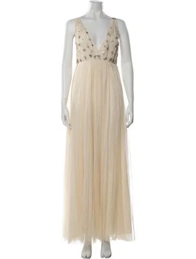 Pre-owned Needle & Thread V-neck Long Dress In Neutral