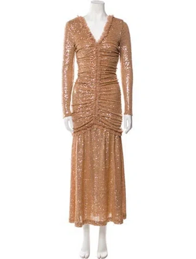 Pre-owned Needle & Thread V-neck Long Dress In Neutral