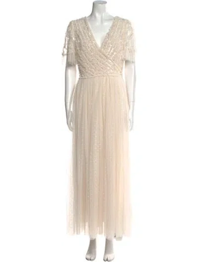 Pre-owned Needle & Thread V-neck Long Dress W/ Tags In Neutral