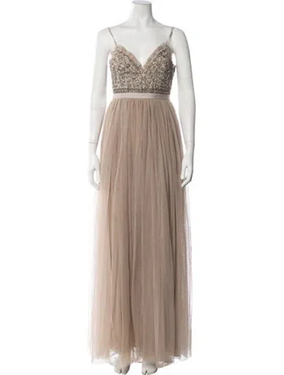 Pre-owned Needle & Thread V-neck Long Dress W/ Tags In Neutrals