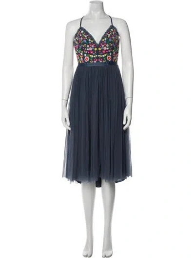 Pre-owned Needle & Thread V-neck Midi Length Dress In Blue