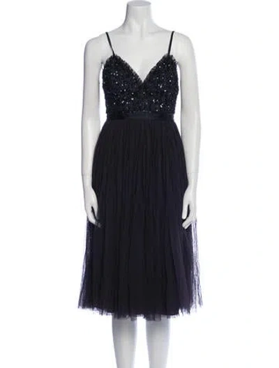 Pre-owned Needle & Thread V-neck Midi Length Dress In Blue