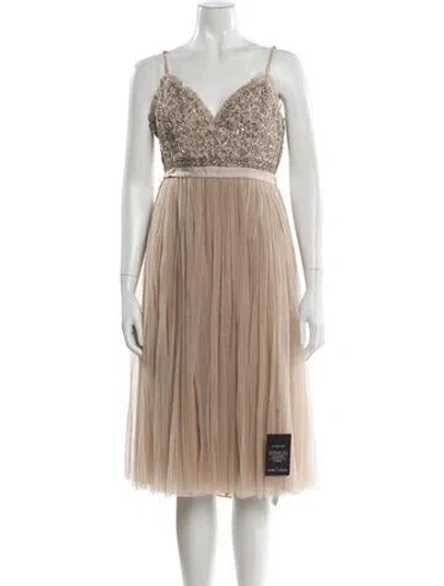 Pre-owned Needle & Thread V-neck Mini Dress In Gray