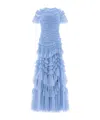 Needle & Thread Wild Rose Short Sleeve Gown In Blue