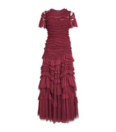 Needle & Thread Wild Rose Gown In Burgundy