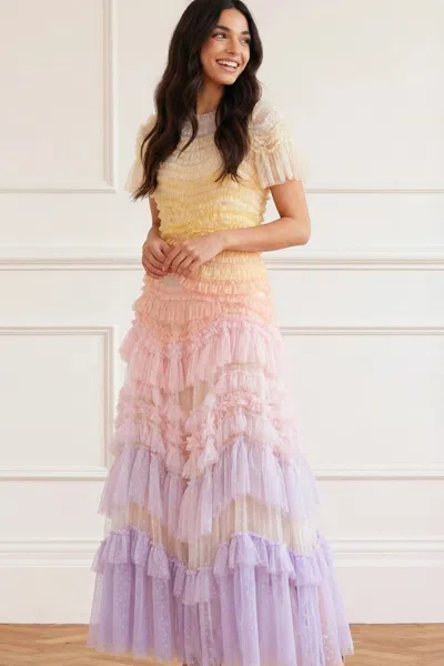 Needle & Thread Wild Rose Ombre Short Sleeve Gown In Multi