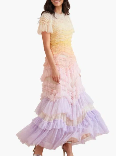 Needle & Thread Wild Rose Ombre Short-sleeve Maxi Dress In Multi