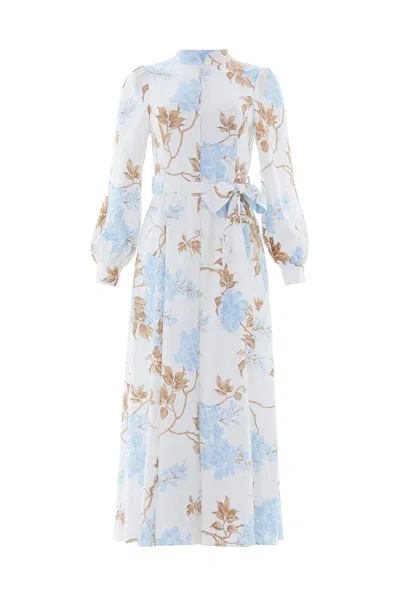 Needle & Thread Wisteria Jacquard Long Sleeve Shirt Dress In Blue
