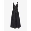 Needle & Thread Womens Graphite Plunge V-neck Woven Maxi Dress In Black