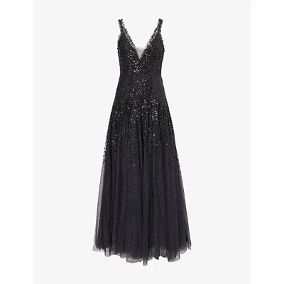Needle & Thread Womens Graphite Plunge V-neck Woven Maxi Dress In Gray