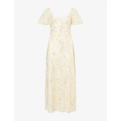 Needle & Thread Womens Lemon Sorbet Pastel Confetti Puff-sleeve Sequin-embellished Tulle Gown In White
