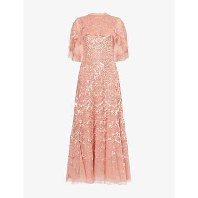 Needle & Thread Womens Misty Rose Freya Cape Tulle Ankle Gown In Pink