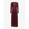 Needle & Thread Womens Needle And Thread Chelsea V-neck Sequin Woven Gown In Burgundy