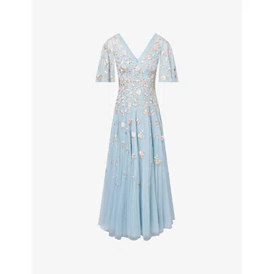 Needle & Thread Womens Aqua Mayflower V-neck Cape Tulle Gown In Blue