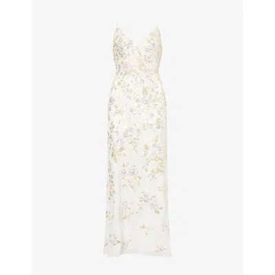 Needle & Thread Womens Swan White/multi Paradise Camisole Sequin-embellished Georgette Maxi Dress