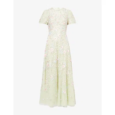 Needle & Thread Womens Peppermint Multi Peony Bouquet Round-neck Tulle Gown