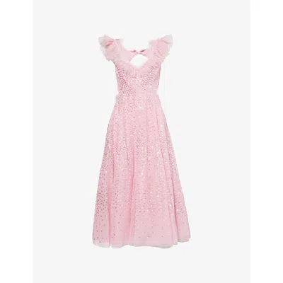 Needle & Thread Womens Sugar Pink Scatter Dot Ruffled Woven Midi Dress