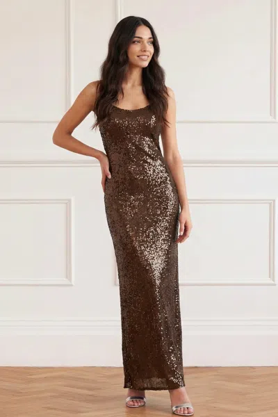 Needle & Thread Yvonne Sequin Cami Gown In Brown