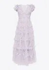 Needle & Thread Amorette Ruffled V-neck Gown In Lilac