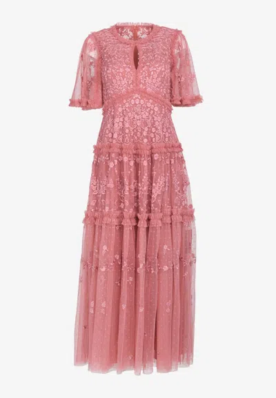 Needle & Thread Autumn Lace Embroidered Gown In Pink