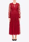 Needle & Thread Autumn Lace Embroidered Tulle Maxi Dress In Red