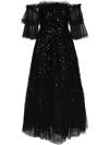 Needle & Thread Autumn Leaves Off-shoulder Sequined Gown In Black