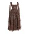 Needle & Thread Scatter Dot Cape Sleeve Midi Gown In Brown