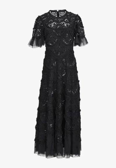 Needle & Thread Carmen Ruffled Ankle Gown In Black