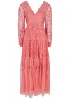 Needle & Thread Celestia Ribbon Embroidered Tulle Maxi Dress In Pink