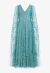 Needle & Thread Comet V-neck Sequined Gown In Cyan