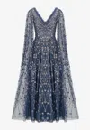 Needle & Thread Comet V-neck Sequined Gown In Indigo