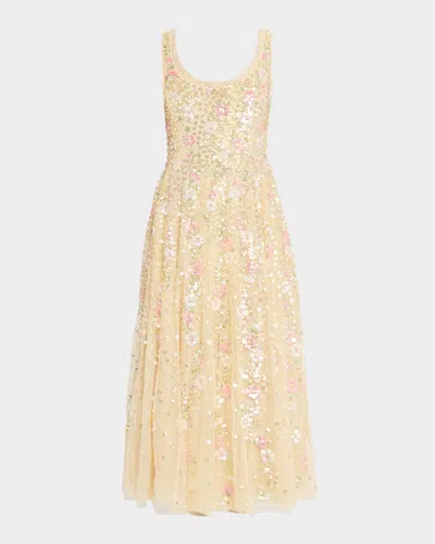Needle & Thread Confetti Floral Sequin Ballerina Maxi Dress In Buttermilk