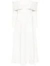 Needle & Thread Embellished Bardot Off-shoulder Knit Midi Dress In Weiss