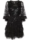 Needle & Thread Sequin-embellished Ruffle Dress In Black