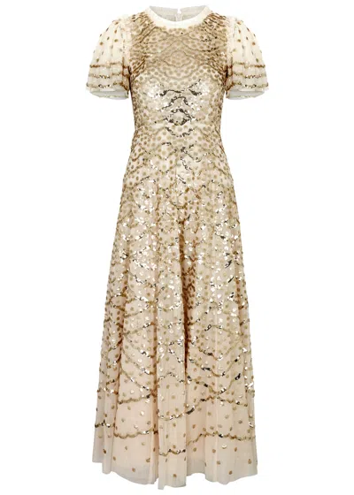 Needle & Thread Deco Dot Embellished Tulle Gown In Cream