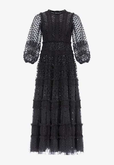 Needle & Thread Glisten Long-sleeved Ankle-length Dress Dress In Black