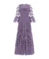 Needle & Thread Womens Elia Frilled-trim Recycled-polyester Maxi Dress Amethyst In Purple
