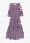 Needle & Thread Womens Elia Frilled-trim Recycled-polyester Maxi Dress Amethyst In Lilac