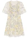 Needle & Thread Elina Rose Short-sleeved Mini Dress In 中性色