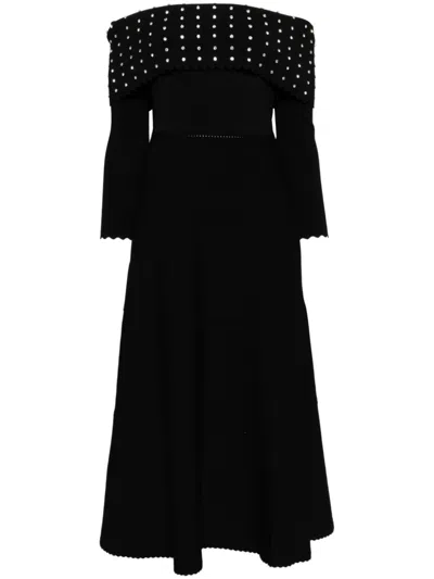 Needle & Thread Embellished Bardot Knit Dress In Black