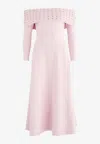 Needle & Thread Embellished Bardot Off-shoulder Knit Midi Dress In Pink