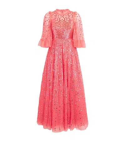 Needle & Thread Embellished Raindrop Gown In Pink