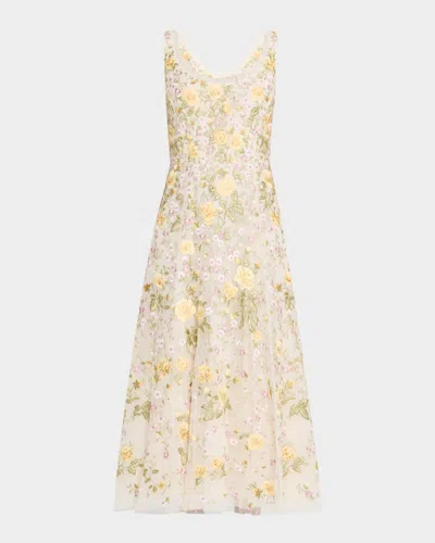 Needle & Thread Embroidered Florine Scoop-neck Ballerina Dress In Cream
