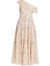 Needle & Thread Everett Bloom One-shoulder Embroidered Gown In Neutrals