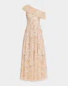 Needle & Thread Everett Bloom One-shoulder Embroidered Gown In Beige