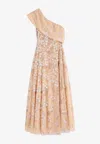 Needle & Thread Everett Bloom One-shoulder Gown In Gold