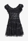 Needle & Thread Everthine Sequin-embellished Mini Dress In Black