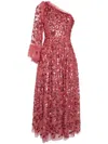 Needle & Thread Falling Leaves One-shoulder Ankle Gown In Pink
