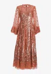 Needle & Thread Fern Sequined Gown In Brown