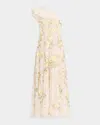 Needle & Thread Florine One-shoulder Embroidered Tulle Gown In Cream
